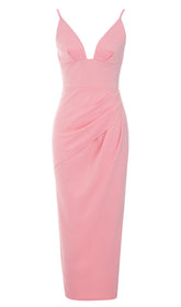 SATIN-MIDIKLEID MIT RIEMEN UND GESPLITTETEM KLEID IN PINK